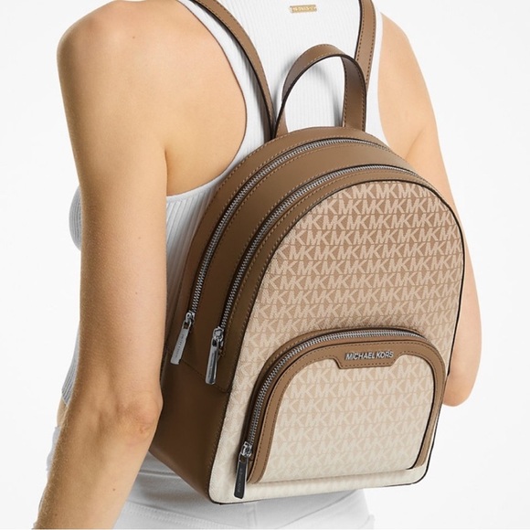 Michael Kors Jaycee Medium Ombré Signature Logo Backpack Husk - Picture 1 of 9